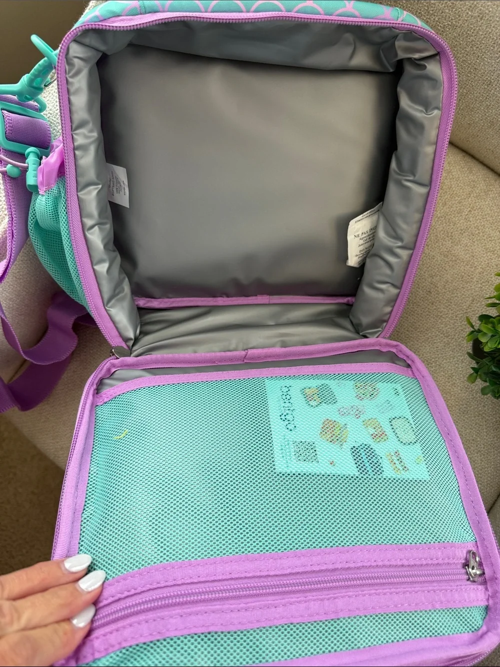 bentgo Kids Insulated Lunch Bag & Bento Box- Aqua Mermaid with Purple Trim